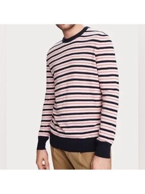 Scotch & Soda Navy & Pink Stripe Cotton Wool Long Sleeve Sweater